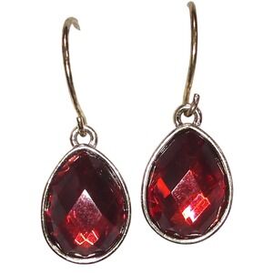 Napier‎ Teardrop Earrings Gold Tone Red Faceted Jewel Dangle Drop Women's